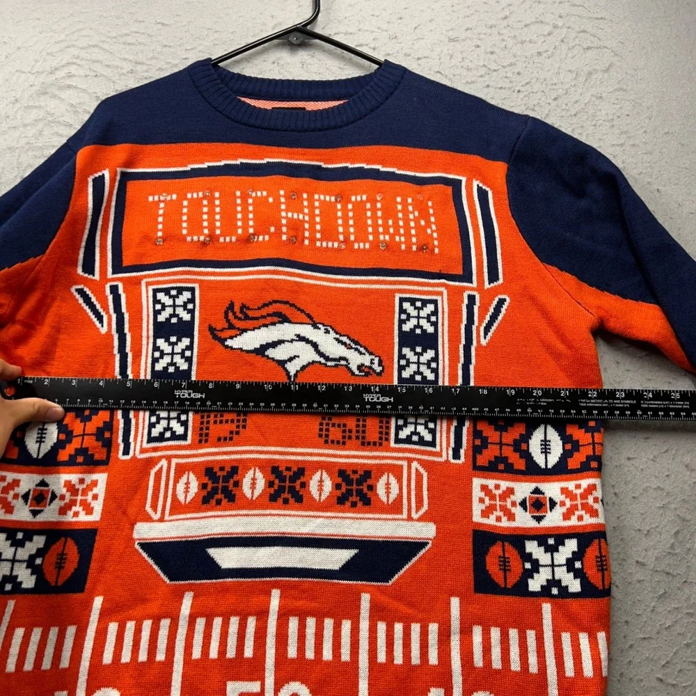 NFL Team Apparel Denver Broncos Light Up Ugly Christmas Sweater Mens L Orange